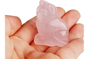 Rosenkvarts kattfigur, handsnidad 3,5 cm dekor | Naturlig kristallsten, skrivbordsaccent, polerad rosa finish, liten djurpryd