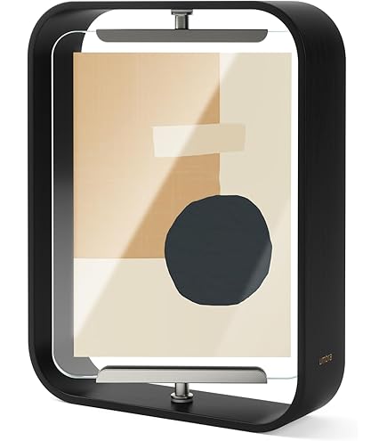 Navaris Cornice Portafoto da Tavolo Design Geometrico - Cornice Porta Foto Metallo da Appoggio - Posizionamento Verticale Orizzontale 27x22 cm - Nero