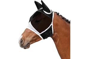 KUNOLI Máscara de mosca para caballo con orejas, capucha para caballos para protección UV, protección contra moscas, caballo cob con orejas, máscara de cabeza de caballo con orejas, control de vuelo para