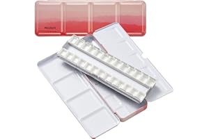 MEEDEN Paleta de Acuarela Vacía: Caja de Metal Portátil con 24 Medias Sartenes y Tapa para Artistas, Estudiantes, Adultos (Rojo)