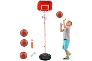 AolKee Canestro Basket Bambini e Supporto, portatile da 50 cm-150 cm Regolabile per interni ed esterno, Con 3 palle, rete, pompa