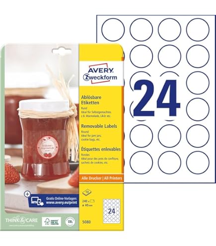 Etichette Rotonde Avery Zweckform - 480 Adesivi Per Marmellate E Ufficio, Bianche - Foto 10