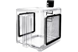 MiOYOOW Scatola per allevamento di pesci, 15 x 15 x 15 cm, in acrilico, con supporto a gancio, rimovibile, per pesci da pagliaccio