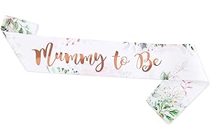 Foyscr Mummy to Be Sash, Baby Shower Favors, Sage Green Yarn Satin, Botanical Pattern, Shimmering Rose Gold, Mum to be Gifts for Baby Shower Decorations