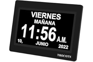 Trocotn - Reloj digital de día, 7 pulgadas, pantalla grande, despertador, reloj de pared, color negro