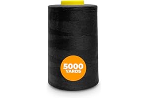 Weemex 1 Bobina grande de Hilo de Coser Negro de Poliéster | 11 opciones | para Máquina Remalladora, overlock, Singer, Janome, etc | hilo de 5000 Yardas cada uno 40S/2 para todo Propósito (Black)