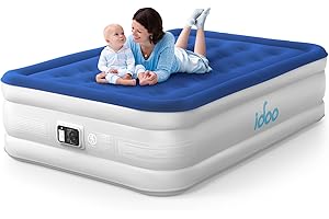 iDOO Colchón de Aire Doble, Cama de Aire para Camping, Autoinflable con Bomba de Aire eléctrica, Cama de Invitados, Colchón Inflable rápido de inflado/desinflado en 3 Minutos,137x190x38cm,295Kg MAX