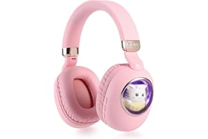 Usoun Bezprzewodowe słuchawki dla dzieci, słuchawki nauszne Bluetooth z uroczym kotem, kolorowe diody LED, bezprzewodowe i przewodowe, składane, wbudowany mikrofon, słuchawki Bluetooth dla dzieci,