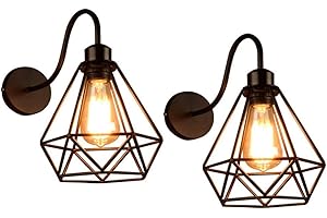 MENGJAY E27 Metallo Lampada da Parete Vintage Lampada Muro Applique a Gabbia Applique da Parete Lampada Muro Perfetto per Camera da Letto, Soggiorno, Bagno, Corridoio, Scale,2 pezzi
