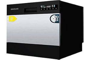 Cecotec Lavavajillas Compacto Libre Instalación 6 cubiertos Bolero Aguazero 2300 Inox. 6 Cubiertos, 8 Programas, Clase D, Touch Panel a Color, Delay Start, Función Pre-Wash, Dry+, Germ Shield