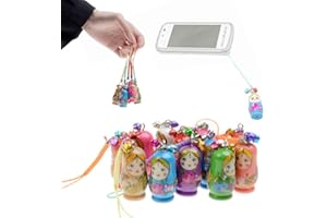 Reuvv Tradicional Bonito Llavero Anidamiento Ruso Muñeca Matrioska 6 Piezas/Juego Muñeca Colgante Adorno con Tira Madera Llavero Bolso de Mano Teléfono Accesorios Niños Juguete Regalos
