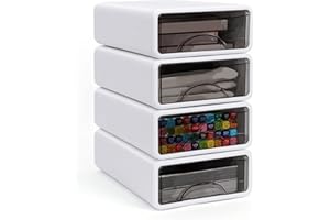 ZPONEED 4 Stück Stapelbar Schubladenbox Schreibtisch mit Schubladen, Schreibtisch Organizer Schubladen, Schubladenboxen, Kunststoff Aufbewahrungsbox für Büro, Schule, Zuhause, Schminktisch, Desktop