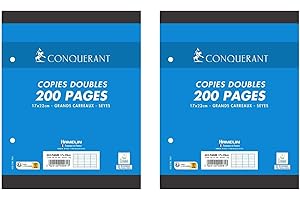 CONQUERANT CONQUÉRANT Lot de 2 Copies Doubles 17x22cm 200 Pages 70g Grand Carreaux Sous Film Blanches