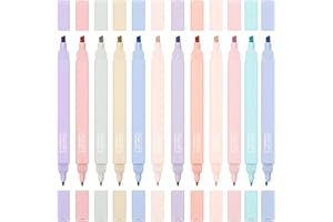 JOYSKY 12 Pcs pastel highlighter aesthetic highlighters bible highlighters Mild Assorted Colors Dual Chisel Tips No Bleed Quick Dry Square Markers for School Office Stationary Note Taking Supplies