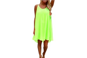 Colisha Womens Summer Spaghetti Strap Mini Neon Beach Dress Hollow Back Chiffon Dresses Criss Cross Cover ups Beachwear Sundress
