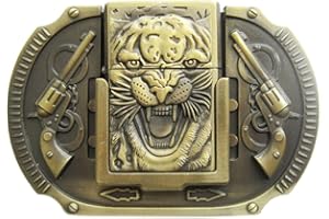 JEAN'S FRIEND JEANSFRIEND New Vintage Bronze Plated Tiger Guns Lighter Hebilla del cinturón Belt Buckle