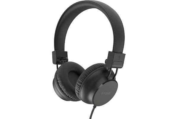 RYGHT – R484307 – NIMA – Casque filaire – Son stéréo clair et profond – Pliable et léger, microphone intégré, oreillettes rembourrés – Câble de 1,2 mètres – Noir
