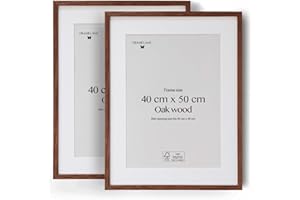 Framelane Set de 2 Marco Madera Oscura 40x50 en Roble FSC con Vidrio Acrílico Antirrayas y Antirroturas - Marco con Passepartout - Montaje Vertical u Horizontal Moderno