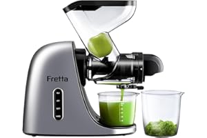 juicer Machines, Fretta 76MM Wide Dual Feed Chute Slow juicer, High Nutrition Juicer Slow Masticating with 2-Speed Modes & Automatic Reverse Function (Silver)