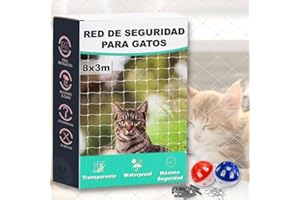 RM Pro® Red para Gatos Terraza 8x3m, Seguridad Transparente Ideal Balcon Ventana, Proteccion Exterior Interior Malla Antidesgarro Duradera, Kit Completo Montaje Cuerda Ganchos Bridas Juguete Regalo