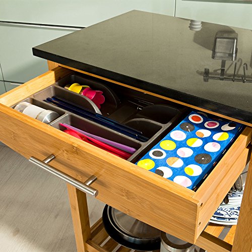 SoBuy® Servierwagen, Küchenwagen, Küchenregal aus Bambus mit Granitarbeitsplatte;B58xT40xH85cm,FKW28-SCH - 5