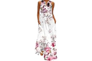WINKEEY Femme Maxi Robe Longue Imprimé Papillon Robe d'Été Floral Grandes Tailles Boheme sans Manche avec Poches