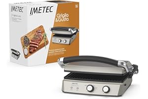 Imetec Griglia&Gusta Gril Électrique, Plaques Antiadhésives Amovibles, Revêtement Aspect Pierre en Titane à Trois Couches, Gril à 7 Positions, 3 Fonctions de Cuisson, Contrôle Thermique, 2000 W