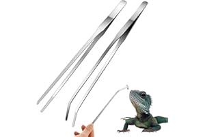 Grevosea 2 Stück Aquarium Pinzette 27 cm Edelstahl, Lange Futterzange Edelstahl mit Gummispitze Gerade und Gebogen Pinzetteterrarium Werkzeug, Futterwerkzeug für Aquarium-Silber