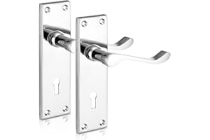 XFORT Lever Lock Scroll Polished Chrome Door Handles, Door Handle Set Ideal for All Types of Internal Wooden Doors That Require Key Locking Security [1 Pair]