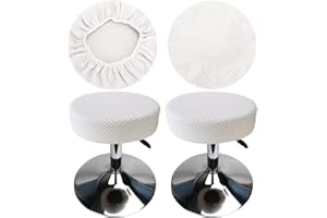HuaLiSiJi Fundas Taburetes Redondos 30-40cm Fundas para Taburetes de Bar Tela Lujosa, Estirable Antiarrugas Lavable Antipolvo Suave y Resistente (2, Blanco)