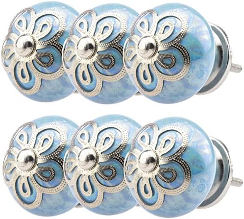 6x Knob Furniture Knob Ceramic GH6X _ SD R2 Blautuerkis 67/68/Mother of Pearl Hand Painted