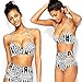 Produktbild calistous Damen Badeanzug perfekt Schöne Hals Typ Geometrische Printed Bikini Set Gepolsterte Bra Badeanzug XL, L