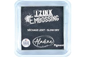 Aladine - Encreur Izink Pigment Black - Grand Encreur à Séchage Lent - Scrapbooking, Embossing et Carterie Créative - Taille L - 8 x 8 cm - Coloris Noir