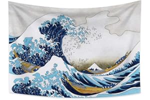 YONGFOTO 150x100cm Japonais Ukiyo-E Tapisserie Grande vague Tenture Kanagawa Fuji Tapisserie pour Porche Tentures Décor Salon Dortoir Couvre-lit Art mural
