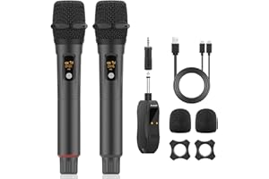 Aveek Microfono Inalambrico Profesional, 2.4GHz Dual Microfonos Inalambricos Set con Receptor, Microfono Inalambrico Karaoke Profesional, Microfono Karaoke Recargable 100ft para Cantar, Karaoke, DJ