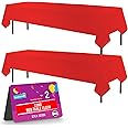 SOL 2pk Long Red Table Cloth Party 274x137cm Plastic Cover Disposable Tablecloths for Parties - Spill Protection - Great for Weddings, Buffets, Catering, Restaurants, Outdoor Events & Celebrations