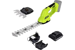 GARDTECH Forbici per erba e arbusti a batteria da 18 V, 2 in 1 Tagliasiepi a batteria da 2000 mAh cambio lama senza attrezzi, ideali per contornare siepi (con batteria e caricabatterie)