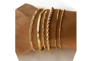 SUNDRERFECT Sunderfect Ensemble de Bracelets Femme en Acier Inoxydable - Bijoux Or Étanche - Style Cuban Paper Clip