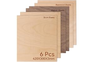 ROWOOD Arkusze sklejki brzozowej z drewna orzechowego, lipy, 6 szt., 420 x 300 x 3 mm, A3, materiały do grawerowania laserowego, płyta sklejki do modelarstwa, DIY, drewniane rękodzieło, idealne do