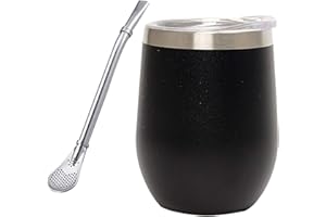 DASAWAN Modern Stainless Steel Yerba Mate Gourd Set Includes 12oz/35oml Double Wall Yerba Mate Cup,BPA-Free Lid and Bombilla(Yerba Mate Straw)