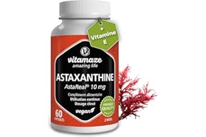 VITAMAZE - AMAZING LIFE Astaxanthine AstaReal® Premium avec Vitamine E - Pure Astaxanthine a partir de Algues Haematococcus - Antioxydant Supplément Naturelle et Vegan en Poudre D'Algues, 60 Capsules