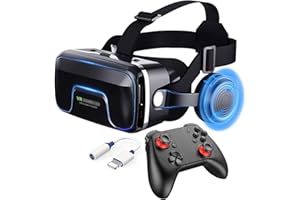 PUCIO Casque Realite Virtuelle avec Contrôleur et Écouteurs,Casque Virtuelle Réalité pour Telephone pour Films 3D Jeux Vidéo,Casque VR Smartphone pour 4,7 à 7,2 Pouces Tout,Cadeaux de Noël pour Les Enfants