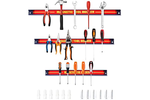 GIANTEX Lot de 3 Barres Magnétiques pour Outils, Barre Aimantée Puissant, Porte-Outils Mural pour Maison Garage Atelier (Lot de 3, Différentes Tailles)