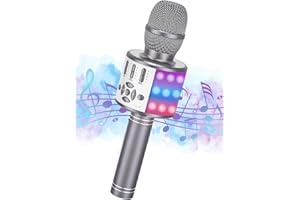 Mikrofon Ankuka do karaoke, mikrofon bluetooth dla dzieci, tańczące diody LED, bezprzewodowy przenośny mikrofon z nagrywaniem głośników dla dorosłych i dzieci, kompatybilny z komputerem oraz systemem Android /IOS, szary