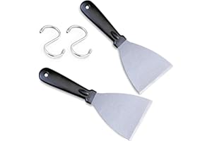 Houbobo 2PCS Griddle Scraper, 304 Stainless Steel Slant Edge Grill Scraper for Cooking/Cleaning, Perfect for BBQ Indoor & Outdoor, Teppanyaki Burger Pancake, Essentials Garden Kitchen Accessories