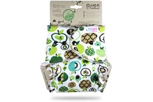 ‎PETIT LULU Petit Lulu Maxi NachtWindel | Höschenwindel (7-16 kg) Druckknöpfe | Fluffy Organic | Bambus natürliche wiederverwendbare Stoffwindeln | Ohne Polyester (Äpfel)