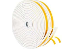 GUKOY Samoprzylepna taśma uszczelniająca, 6 mm (szer.) x 6 mm (średnica)/10 m (dł.) do drzwi, okien, taśma piankowa, uszczelka do drzwi, okien, uszczelka gumowa do uszczelki kolizji, izolacja akustyczna (biała)