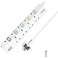 Extension Lead with USB Slots, Toomke 4 Way Plug Extension Socket with 2 USB-A and 1 USB-C, Mountable Power Strip with Individual Switches, UK Plug Socket 1.5m Extension Cord 13A 3250W