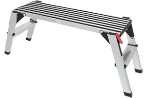 KS TOOLS 800.0960 - Marchepied Aluminium - Marche Pied Pliable - Grande Plateforme Stable - Deux Marches sur Chaque Coté - Pliable pour Gain de Place - Plateforme de Travail - Protection en PVC Noir