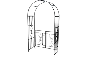 ASS ALEOS. Eleganter XXL Rosenbogen Rankhilfe Pergola mit Tür Gartentür Gartentor aus Metall schwarz Modell 5044-G